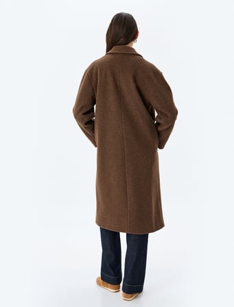 Kruvaze Düğmeli Uzun Oversize Kaşe Kaban