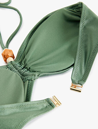 Aksesuarlı Boyundan Bağlamalı İpli Straplez Bikini Üstü