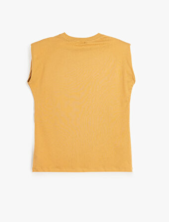 Pamuklu Aplike Cep Detaylı Bisiklet Yaka Kolsuz Tişört