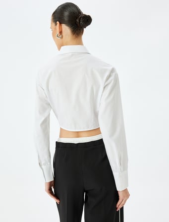 Slim Fit Uzun Kollu Klasik Yaka Crop Fermuarlı Gömlek