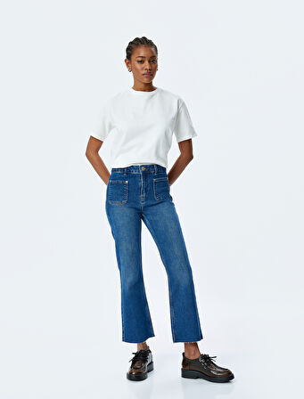 İspanyol Paça Düğmeli Normal Bel Denim Pantolon -  Flare Jeans