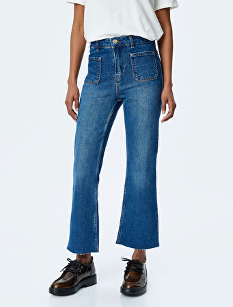 İspanyol Paça Düğmeli Normal Bel Denim Pantolon -  Flare Jeans