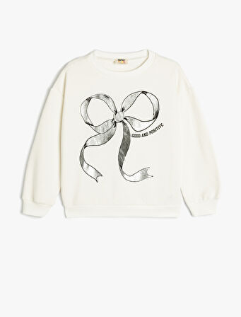 Fiyonk Baskılı Uzun Kollu Bisiklet Yaka Oversize Sweatshirt