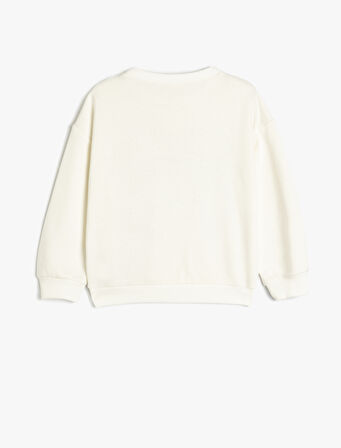 Fiyonk Baskılı Uzun Kollu Bisiklet Yaka Oversize Sweatshirt