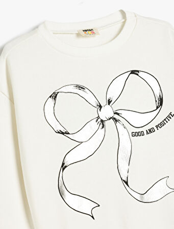 Fiyonk Baskılı Uzun Kollu Bisiklet Yaka Oversize Sweatshirt
