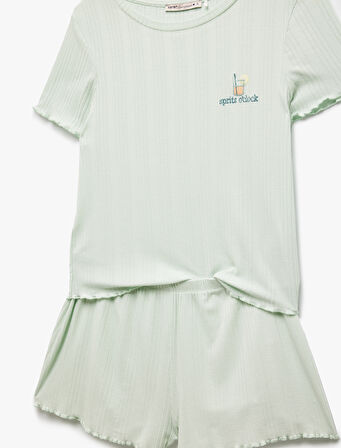 Kaşkorse Modal Kumaş Kısa Kollu Şortlu Pijama Takımı