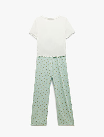 Viskon Kumaş Bisiklet Yaka Kısa Kollu Limon Baskılı Pijama Takımı