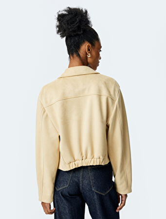 Çıtçıt Düğme Detaylı Cepli Uzun Kollu Crop Ceket