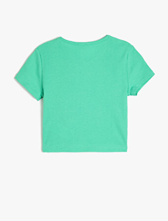 Baskılı Bisiklet Yaka Kısa Kollu Pamuklu Tişört