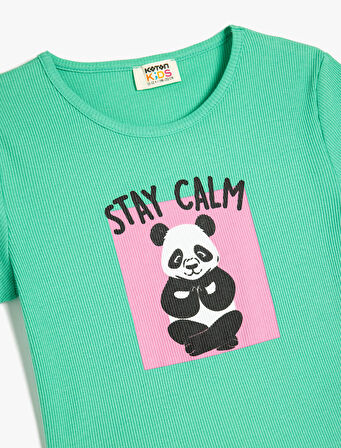 Baskılı Bisiklet Yaka Kısa Kollu Pamuklu Tişört