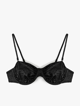 Simli Parlak Balenli Straplez Bikini Üstü