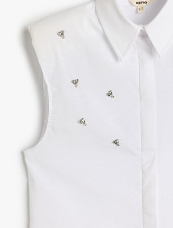 Regular Fit Pamuk Karışımlı Kolsuz Vatkalı Taşlı Gömlek