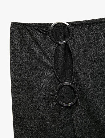 Slim Fit Simli Aksesuarlı Pencere Detaylı Mini Pareo Etek