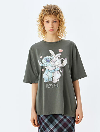 Disney Lisanslı Stitch Baskılı Kısa Kollu Tişört