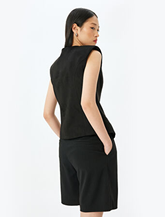 Düğmeli Fleto Cepli Bisiklet Yaka Slim Fit Yelek