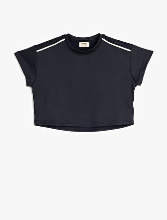 Bisiklet Yaka Kısa Kollu Viskon Karışımlı Tişört