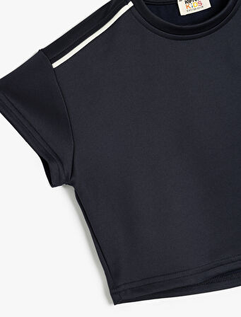 Bisiklet Yaka Kısa Kollu Viskon Karışımlı Tişört