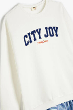 Koton Kız Çocuk Baskı Detaylı Uzun Kolu Bisiklet Yaka Sweat Elbise