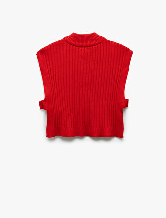 Yarım Fermuar Detaylı Dik Yaka Kolsuz Triko Kazak