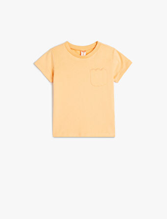 Pamuklu Bisiklet Yaka Kısa Kollu Cep Detaylı Basic Tişört