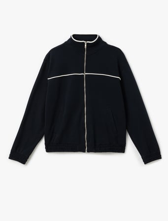 Uzun Kollu Rahat Kalıp Fermuarlı Dik Yaka Sweatshirt