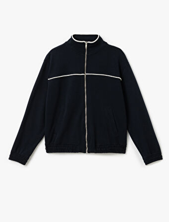 Uzun Kollu Rahat Kalıp Fermuarlı Dik Yaka Sweatshirt