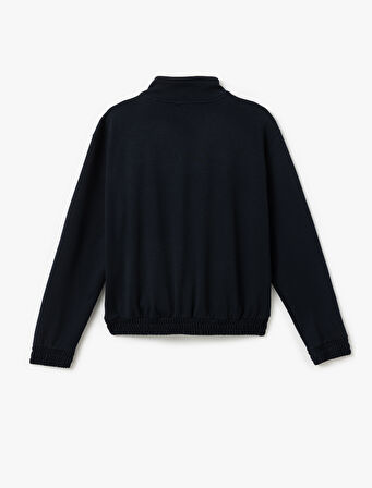Uzun Kollu Rahat Kalıp Fermuarlı Dik Yaka Sweatshirt