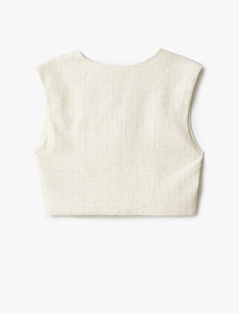 Viskon Keten Karışımlı Düğmeli Crop Blazer Yelek