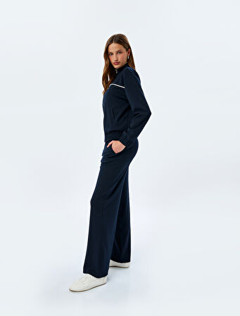 Viskon Karışımlı Çift Bel Detaylı Yan Cepli Bol Düz Paça Eşofman Altı