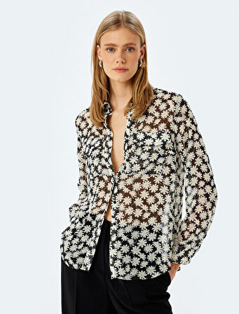 Koton Kadın Gömlek 5SAK60232UW SİYAH DESENLİ