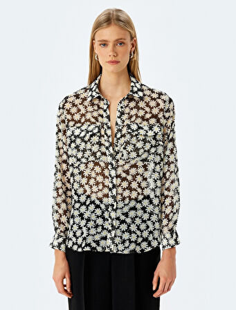 Koton Kadın Gömlek 5SAK60232UW SİYAH DESENLİ