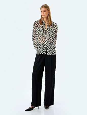 Koton Kadın Gömlek 5SAK60232UW SİYAH DESENLİ