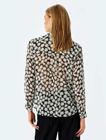 Koton Kadın Gömlek 5SAK60232UW SİYAH DESENLİ