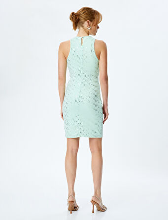 Simli Halter Yaka Kolsuz Bodycon Mini Elbise