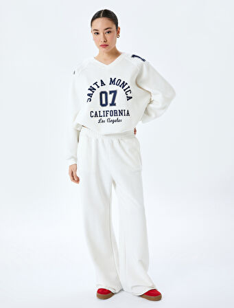 Kolej Baskılı Uzun Kollu Oversize V Yaka Sweatshirt