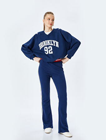 Kolej Baskılı Uzun Kollu Oversize V Yaka Sweatshirt