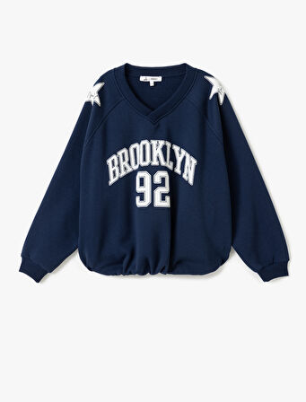Kolej Baskılı Uzun Kollu Oversize V Yaka Sweatshirt