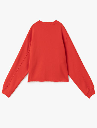Şardonlu Kolej Baskılı Bisiklet Yaka Crop Sweatshirt