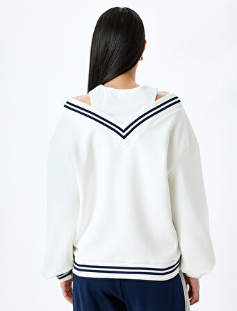 Biyeli Oversize V Yaka Atlet Detaylı Sweatshirt