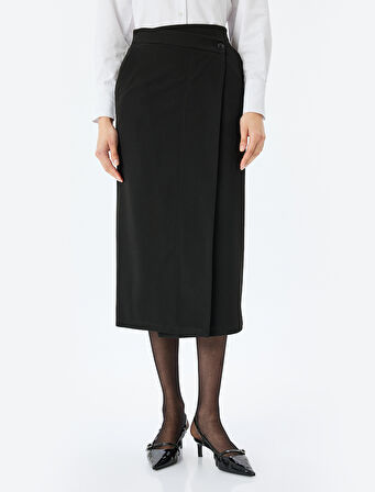 Kruvaze Midi Boy Cepli Etek