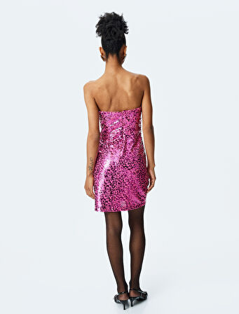 Kalp Yaka Kolsuz Pullu Payetli Mini Bodycon Elbise
