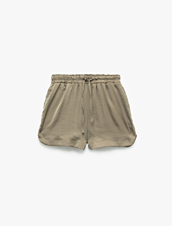 Beli Lastikli Bağlamalı Loose Fit Cepli Aerobin Saten Mini Şort