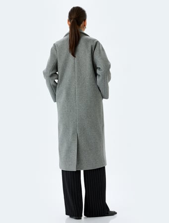 Cepli Uzun Kruvaze Oversize Kaşe Kaban
