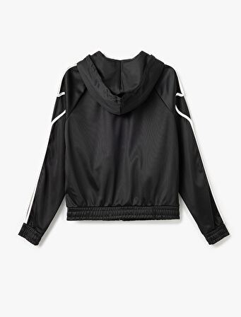 Kapüşonlu Şerit Detaylı Fermuarlı Spor Sweatshirt