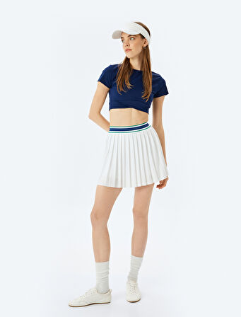 Crop Bisiklet Yaka Katlı Slim Fit Kısa Kollu Spor Tişört