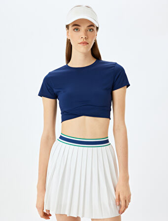 Crop Bisiklet Yaka Katlı Slim Fit Kısa Kollu Spor Tişört