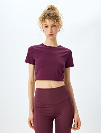 Slim Fit Kısa Kollu Crop Basic Spor Tişört