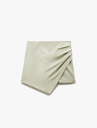 Modal Kumaş Drape Detaylı Kruvaze Mini Şort Etek