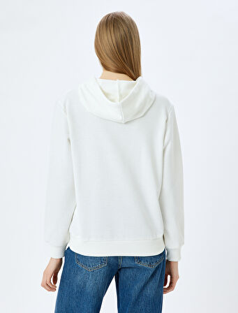 Kapüşonlu Kanguru Cepli Slogan Baskılı Uzun Kollu Sweatshirt