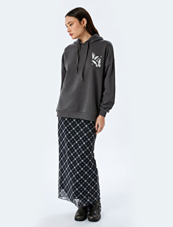 Kapüşonlu Arkası Baskılı Oversize Sweatshirt